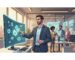 Illustration of SEO professionals collaborating on local keyword analysis in a modern office setting