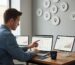 Professional local SEO specialist reviewing strategy and analytics in a modern office setting