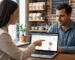 Professional consultant discussing local SEO audit report with small business owner in retail storefront