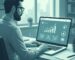 Illustration of SEO professional reviewing local search dashboard metrics in office setting