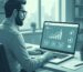 Illustration of SEO professional reviewing local search dashboard metrics in office setting
