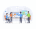 Illustration depicting local SEO professionals collaborating with business owners on optimization strategies
