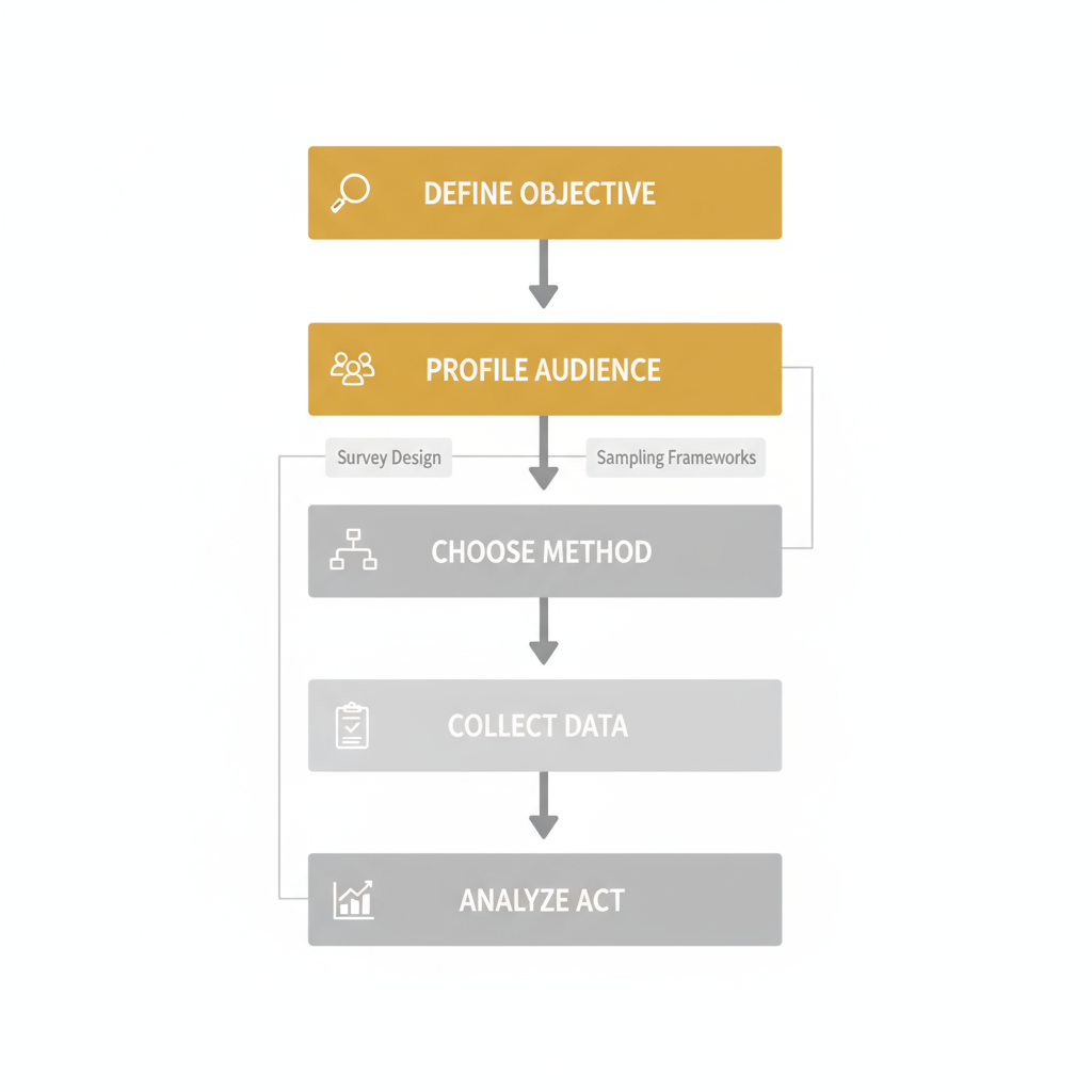 Vertical infographic of research design process for local SEO optimization