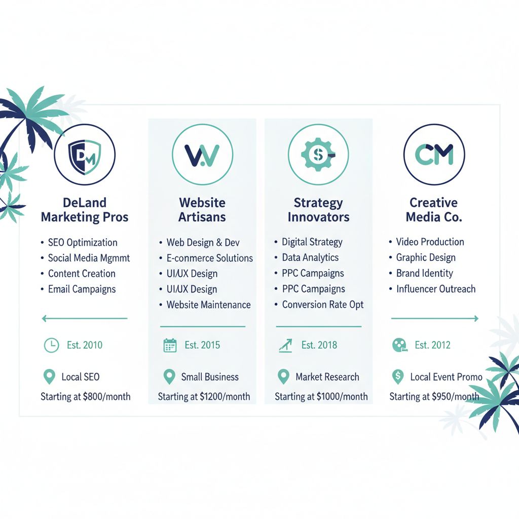 Infographic comparing key features of digital marketing agencies in DeLand, Florida