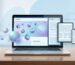 Futuristic digital illustration showing a laptop with 3D shapes and responsive web design for 2026 trends