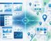 Split-screen digital illustration showing a HubSpot dashboard on the left and a local SEO map with pins on the right, linked by a glowing blue and green AI connector, representing integration of marketing automation and hyperlocal search.