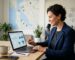 Small business owner reviewing conversion rate optimization dashboards on laptop in modern office